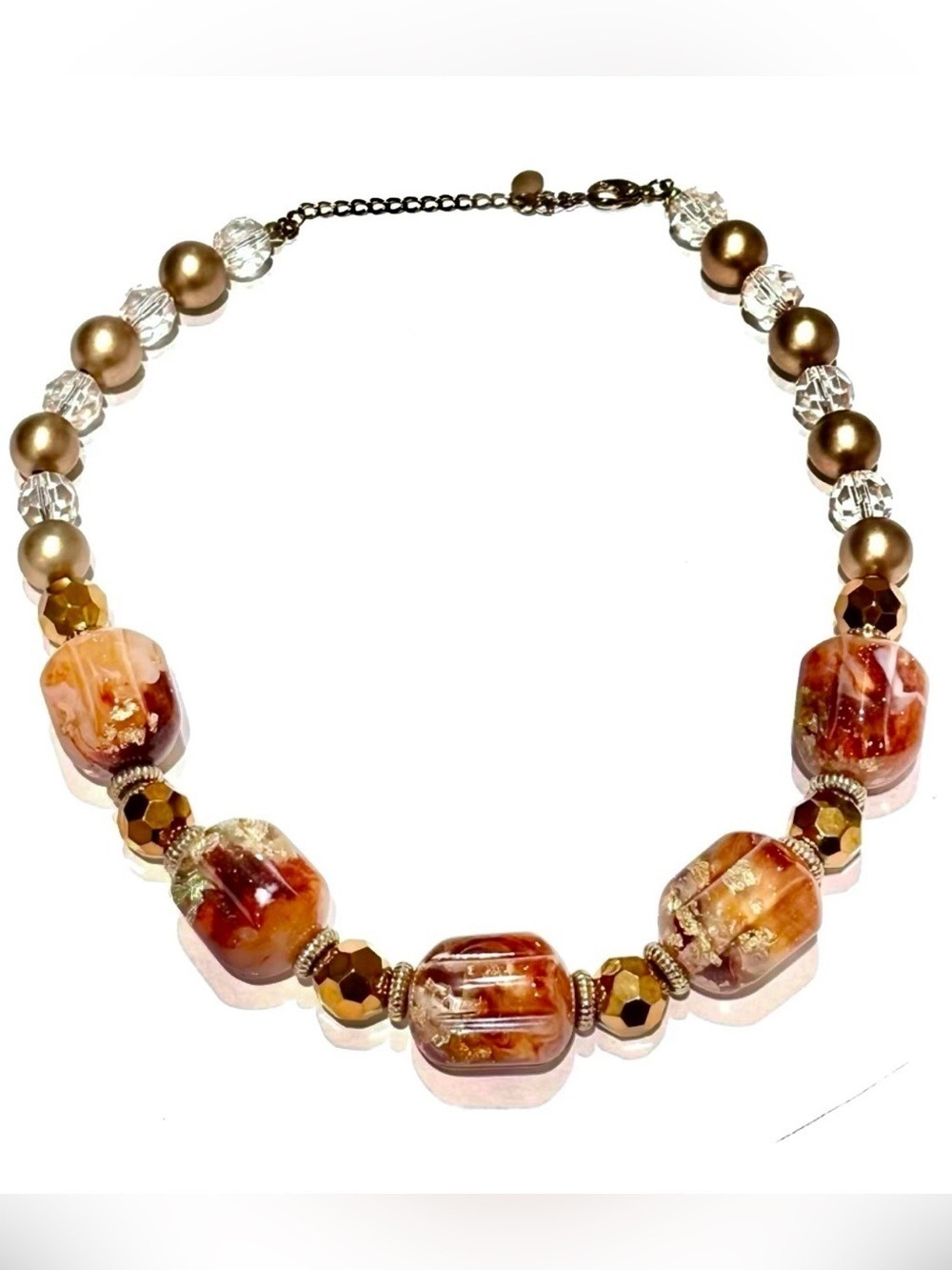 BIJOUX TURNER Amber & Gold Beaded Collar Necklace​ with Pearl Accents | NEW